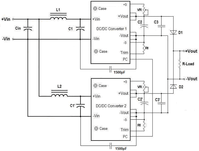 N+1 redundant connection with programmed output and adjustable output voltage | High Input Voltage DC DC Converters (300V nom)
