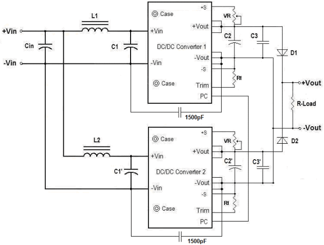 N+1 redundant connection with programmed output and adjustable output voltage | High Input Voltage DC DC Converters (300V nom)