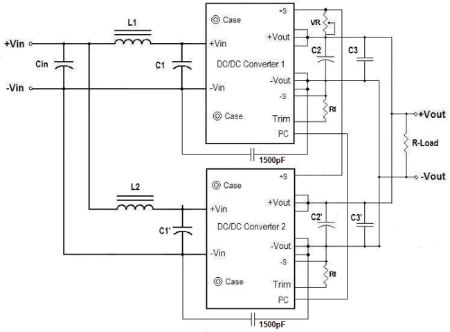 (b) Parallel operation with programmed and adjustable output | High Input Voltage DC DC Converters (300V nom)