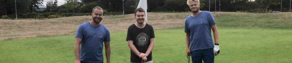 The 2 Ball Joes team : (left) Nick Rehm, (middle) Relec's Mat Rehm, & (right) Harry Lund | Longest Day Golf Challenge @ Macmillan Cancer Support Charity - Relec Electronics News 2020