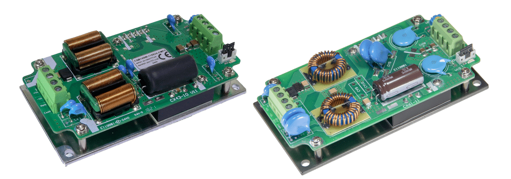 10:1 Input DC DC Converters - Fig 3 – On the left a 100 Watt 40 – 160V input converter and on the right a 50 Watt 16.8 – 160V converter